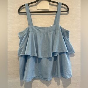 ABOUND Light Blue Linen Blend Ruffle Strap Tiered Tank Cami Top L